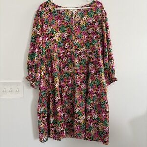 Umgee Floral V-Neck Dress New XL Ruffle‎ 3/4 Sleeves Floral Flowy Relaxed Boho
